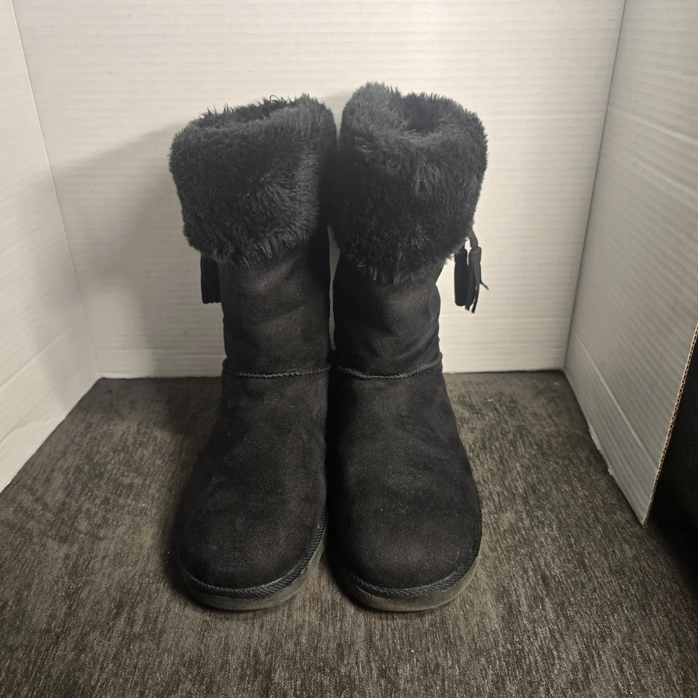 Makalu California Black Textile Faux Fur Lined Winter Snow Boots Womens Size 9
